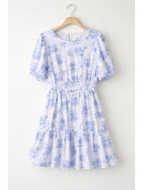 Hyacinth House Floral Tiered Mini Dress Size L Puff Sleeve Elastic Waist New